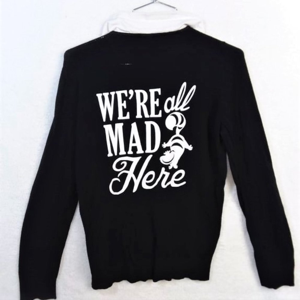 Disney We're All Mad Here Cheshire Cat Black and White Cardigan
